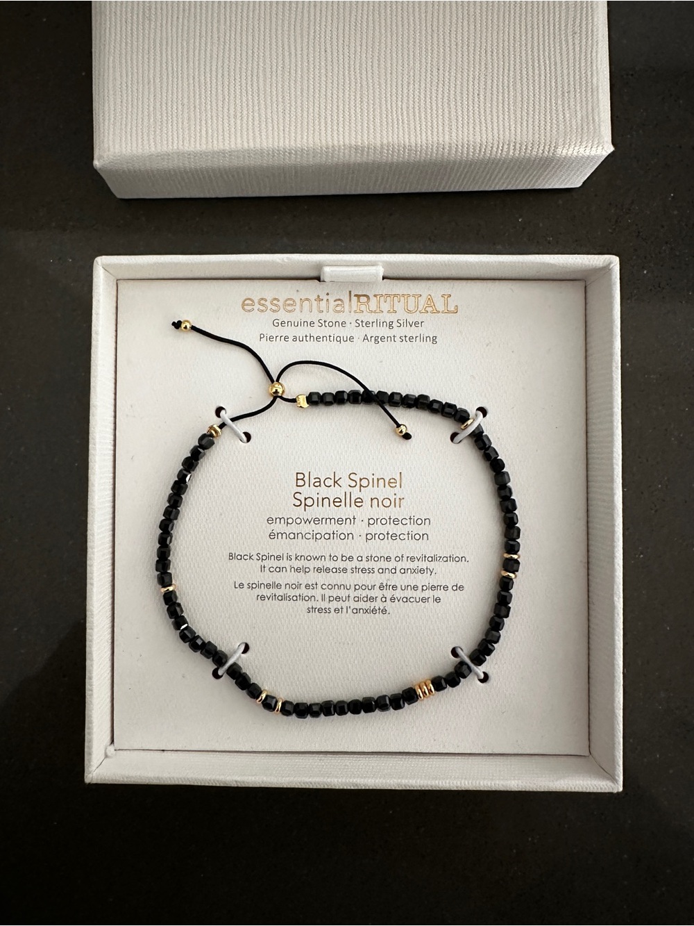 NWT Black Spinel Sterling Silver Beaded Bracelet